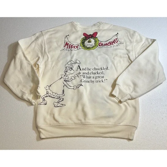 Dr Seuss The Grinch Christmas Sweatshirt Cream Graphic Pullover Mens Small 4-6 - Picture 8 of 8